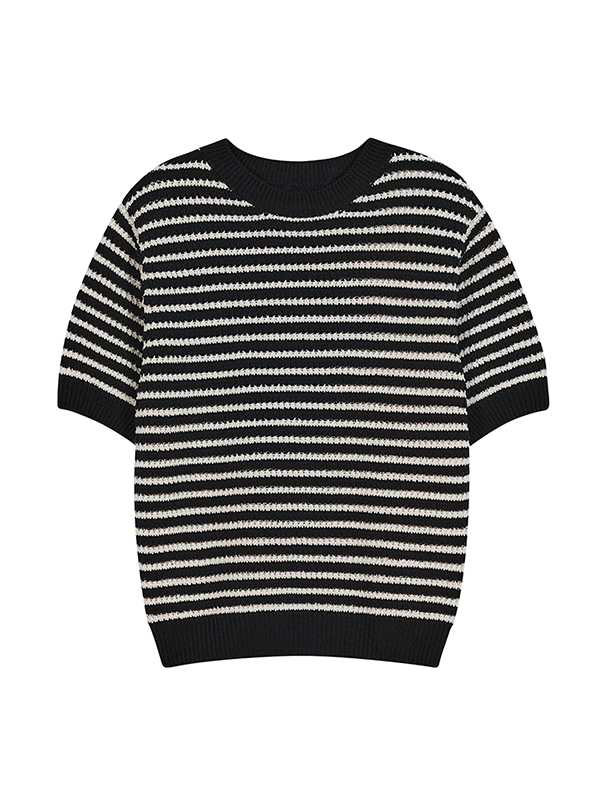 SUSTAINABLE PAPER STRIPE SWEATER_BLACK